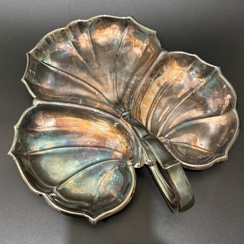 Vintage CRESCENT Silver-plated Three-Section Divided Leaf Dish 10” Tray